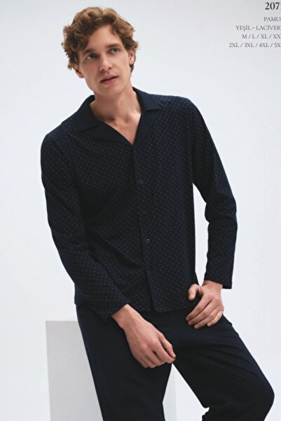 Pijadore 100% Cotton Piece Long Sleeve Button-Front Men's Pajama Set with Wid...