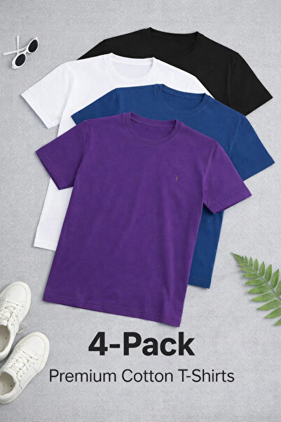 COMBİNE MİCHAİL Tricou pentru bărbați guler rotund basic Relax, pachet de 4