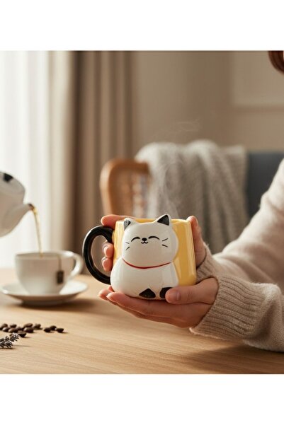lstri Karikatür 3D Kabartmalı Kedi Seramik Kupa 450ml Kahve, Sütlü Çay Saplı ...