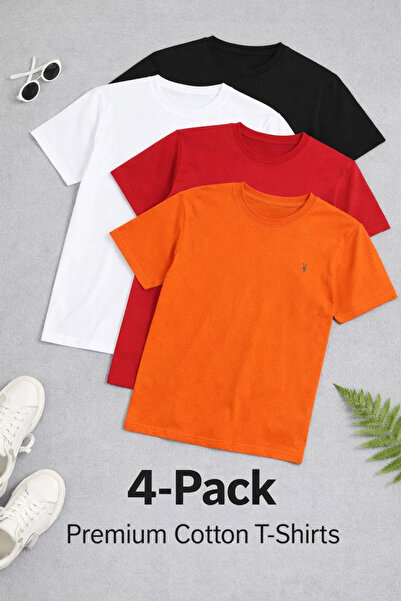 COMBİNE MİCHAİL Tricou pentru bărbați guler rotund basic Relax, pachet de 4