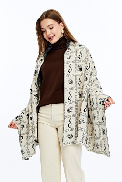 panşalço Buket Model Stone-Camel-Black Knitwear Shoulder Shawl, Knitwear Shaw...