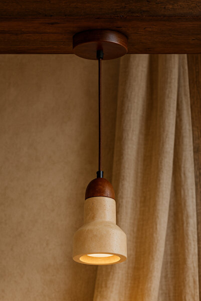 Baz Aydınlatma Traverten Mermer Sarkıt lamba , Ceviz Ahşap Detaylı Doğal Taş ...