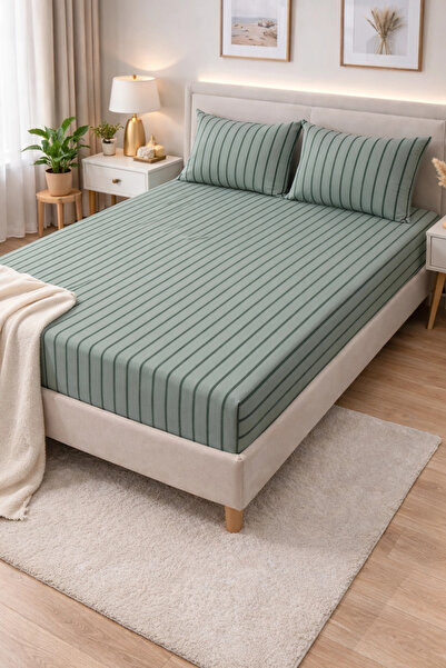 Clasy Ranforce Fitted Sheet Set Double Sage Green Çklç-261 100% Cotton