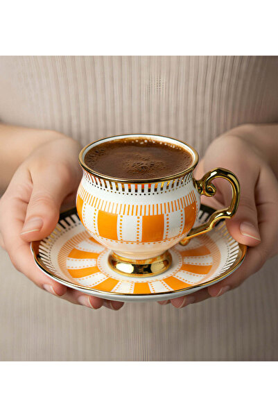 Trendmiya Striped Gold Detailed Porcelain Cup