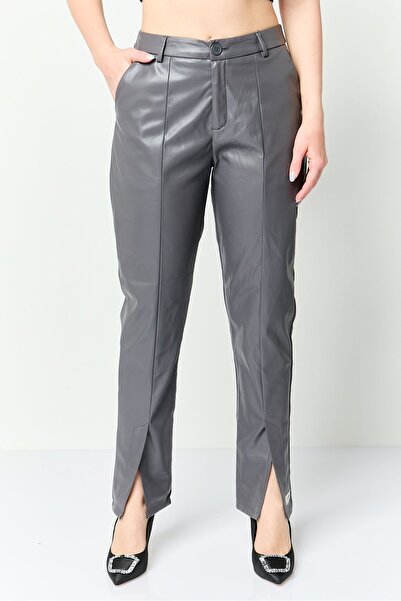 The Giving Movement Women Regular Fit High Waist Solid Straight Leg Pants, Grey