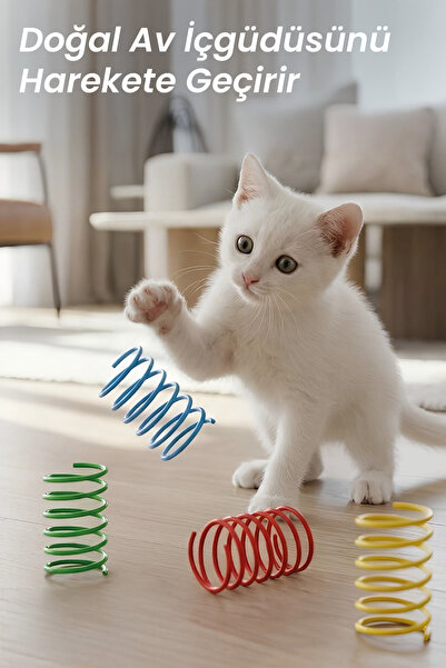 ATA HOME 8’li Kedi Yay Oyuncak Seti – BPA İçermeyen Renkli Spiral Plastik Yay...