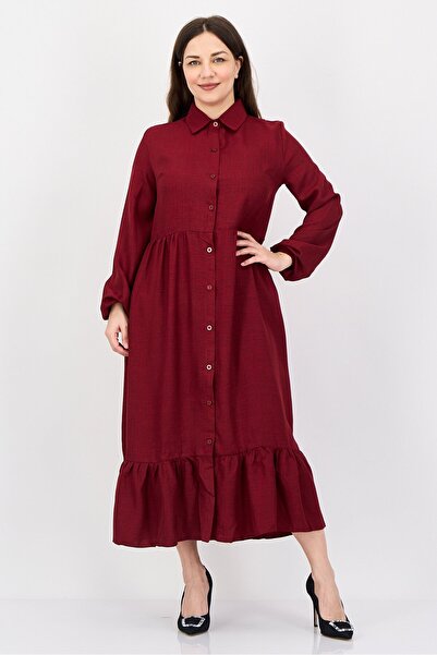 Ulyashova Women Pleated Shirt Dress, Red