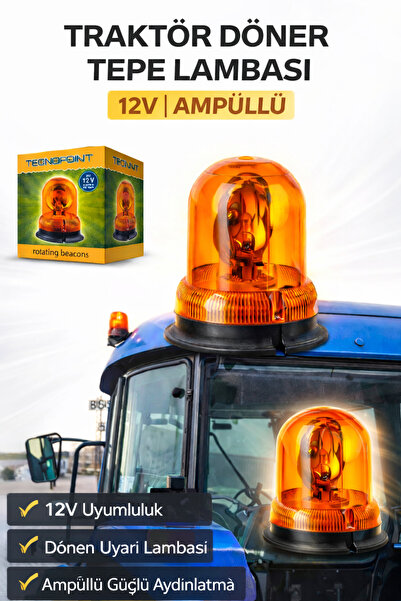 GUMUSONLINE Tecnopoınt Traktör Tepe Lambası 12v Döner Lamba Ampüllü