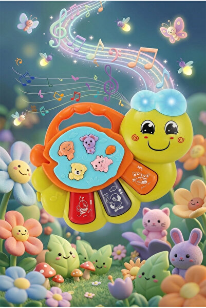 MJ TOYS Işıklı Müzikli Aktivite Oyuncağı Piyano Tırtıl Eğitici Oyuncak Soluca...