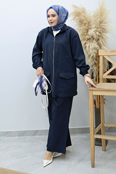 Tesettür Dünyası Hooded Zippered Double Suit Tsd260132 Navy Blue
