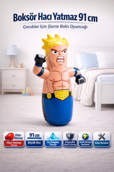 YILDIRIM OYUNCAK Boksör Hacı Yatmaz 91 cm Büyük Boy Şişme Boks Torbası | Su D...