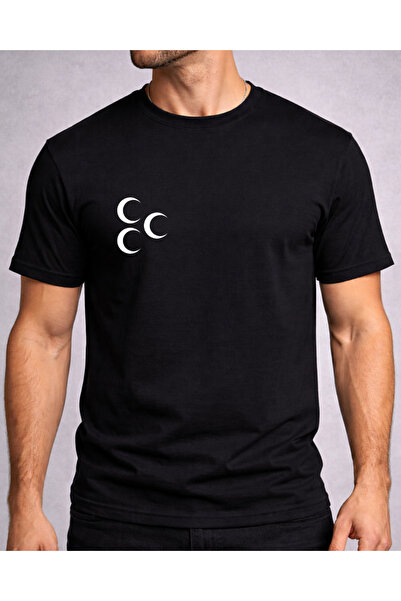 ocke Osmanlı 3 Hilal Bayrağı Baskılı Yetişkin Siyah KADIN ÇOCUK ERKEK T-Shirt