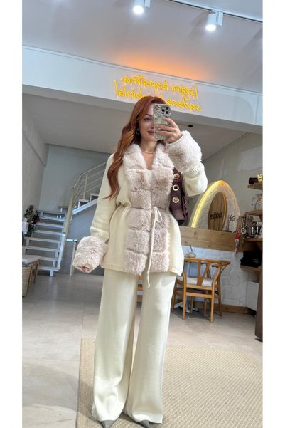 Teorjins collection Set de tricotaje cu guler de blană