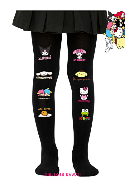 Girlboss Kawaii Hello kitty friends siyah külotlu çorap Kuromi , Melody , Gud...