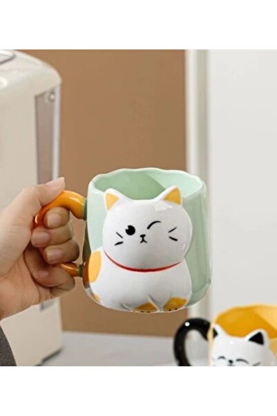 lstri Karikatür 3D Kabartmalı Kedi Seramik Kupa 450ml Kahve, Sütlü Çay Saplı ...