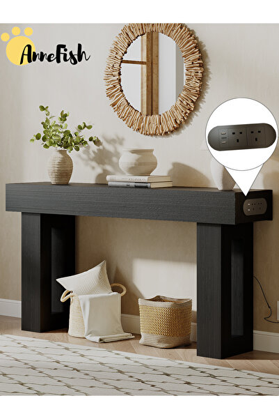 AnneFish 140*30*90cm Console Table with Power Outlet Farmhouse Long Entryway ...