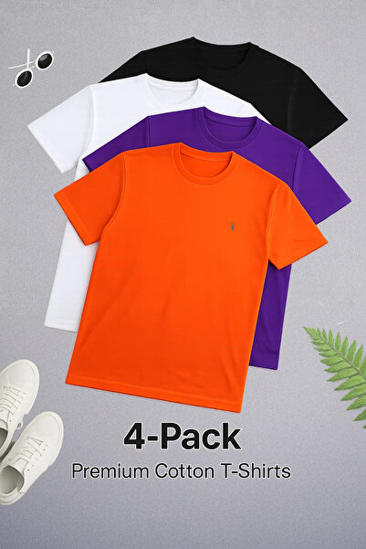 COMBİNE MİCHAİL Tricou pentru bărbați guler rotund basic Relax, pachet de 4