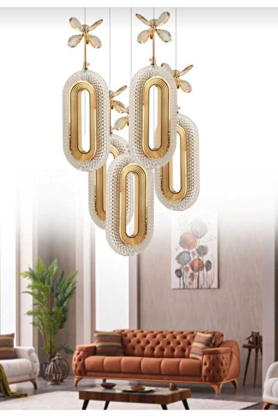 B&F STORE NEW STYLE Roma 5Li Kelebek Taşlı Gold Avize