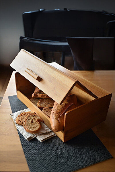 Vadi Bamboo Wooden Bread Storage Box with Lid Bread Container Kitchen Organizer