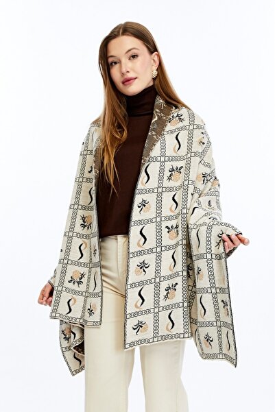 panşalço Buket Model Stone-Camel-Black Knitwear Shoulder Shawl, Knitwear Shaw...
