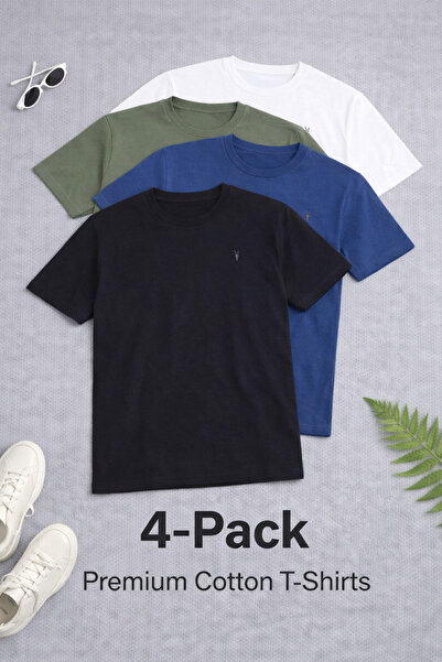 COMBİNE MİCHAİL Tricou pentru bărbați guler rotund basic Relax, pachet de 4