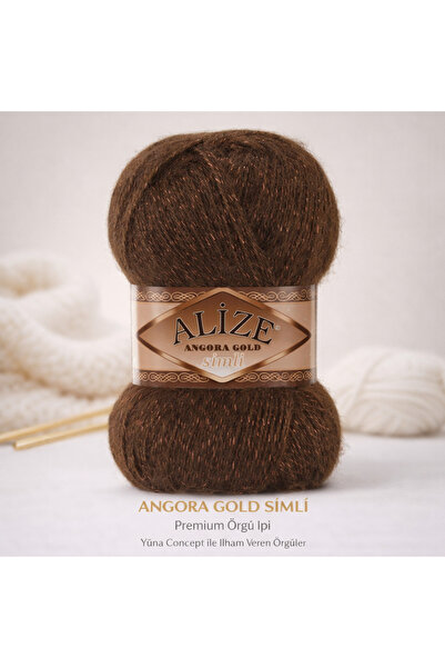 Alize Angora Gold Simli Örgü İpi %20 Yün Yumuşak Örgü İpi 655 Kahverengi