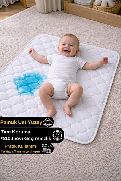 Senpai CottonSafe Pamuklu Sıvı Geçirmez Alez Bebek Alt Açma Değiştirme Örtüsü...