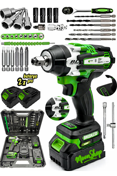 MOONSHOP Akülü Torklu Somun Sıkma Bijon Sökme Kömürsüz Matkap 15 Pilli 2li Ba...