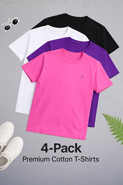 COMBİNE MİCHAİL Tricou pentru bărbați guler rotund basic Relax, pachet de 4