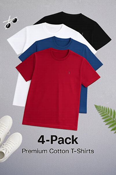 COMBİNE MİCHAİL Tricou pentru bărbați guler rotund basic Relax, pachet de 4