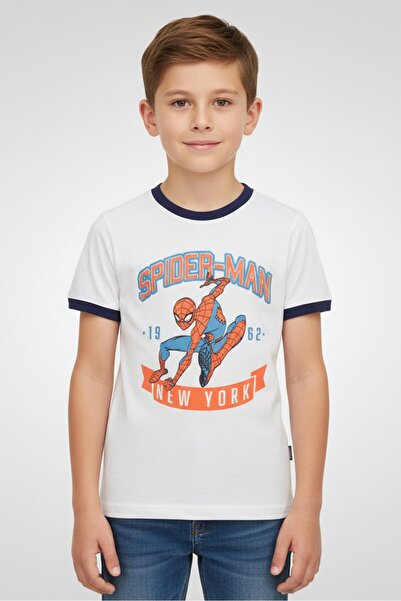 Marvel x Spiderman Kids Boy Crew Neck Short Sleeve Graphic Print T-Shirt, White