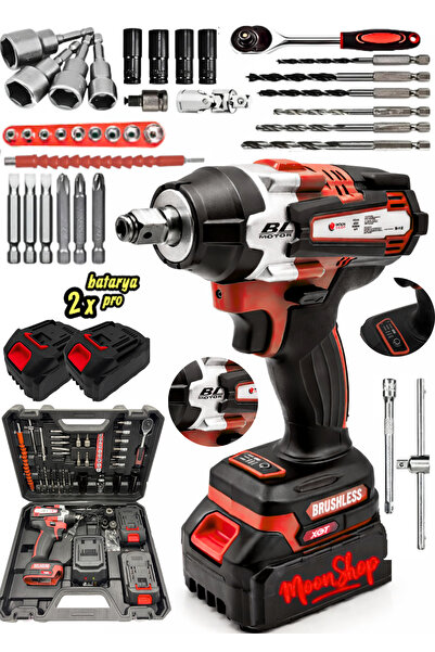 MOONSHOP Akülü Torklu Somun Sıkma Bijon Sökme Kömürsüz Matkap 15 Pilli 2li Ba...