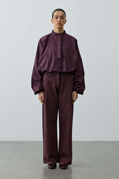 Fahhar Poplin Büzgülü Gömlek Mürdüm