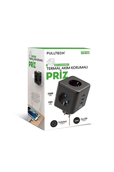 The Kaku Termal Akım Korumalı Isıya Dayanıklı 3'lü Duvar Tipi Priz 3 X Usb