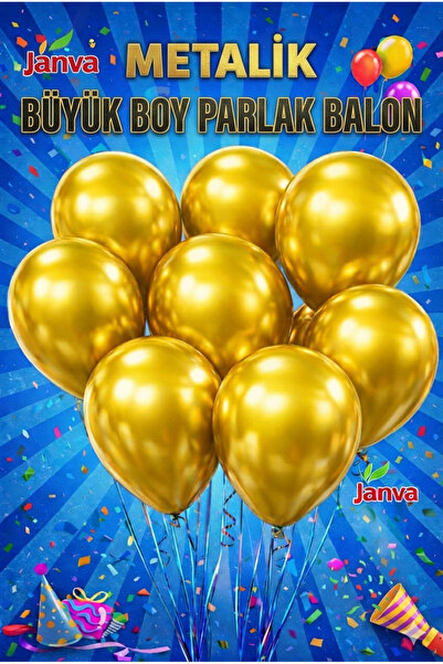 Janva 100 adet Metalik Parlak Büyük Boy Balon Parti Doğum Günü Açılış Süsleme...