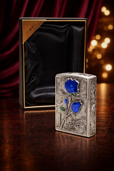 Zorro Benzinli Çakmak Gül İşlemeli, Sanatsal Kabartma Detaylarıyla Eşsiz ve P...