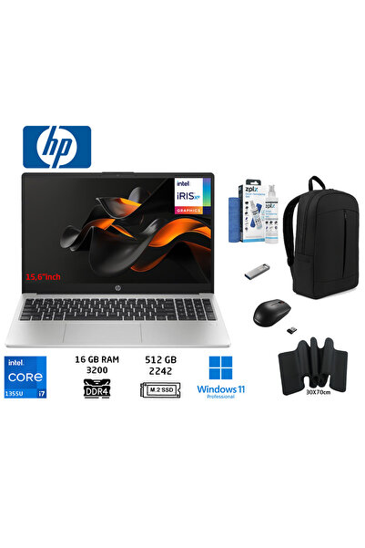 HP 250 G10 B2PH1ES İ7-1355U 16GB 512GB SSD 15.6" W11 PRO+Duddi Çanta+Mouse+Mo...