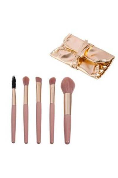 OEM Set of Golden Pink Makeup Brushes for Eyeshadow in Case - 5 pcs