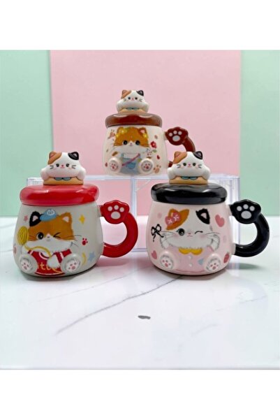 lstri 3D Kabartmalı Kedi Porselen Kupa 450 ml Büyük Kapasiteli, Şık ve Eğlenc...