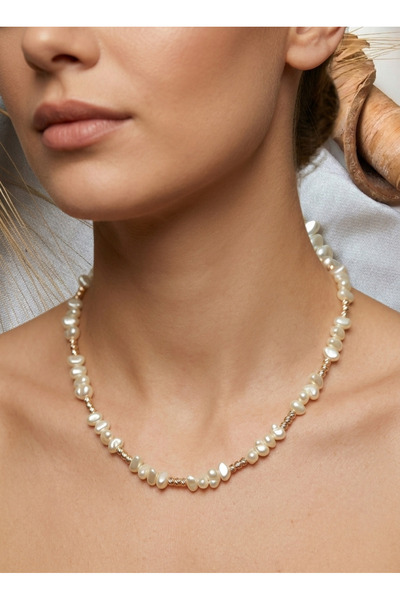 stainless steell barok inci kısa çelik kolye