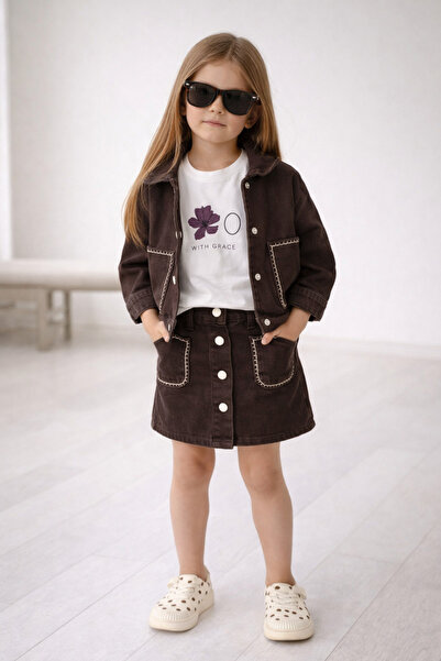 Elefantejr Bloom denim jacket, skirt, t-shirt 3-piece set