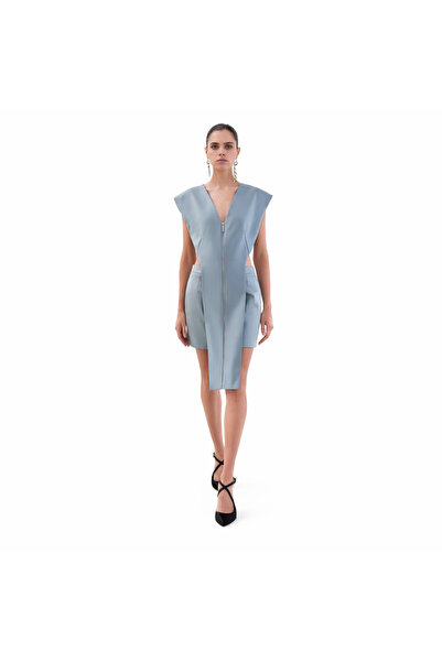 Jagged Ice Zipper Suit-JAGGED ICE BLUE / Slip / ıtalıan crep