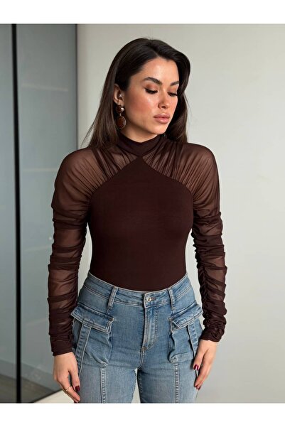 ROUPAS COLLECTİON Boğaz Büzgülü Transparan Bluz