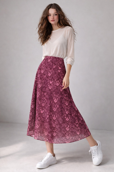 SHEBARA Printed High Waist Midi Tü Tulle Tek