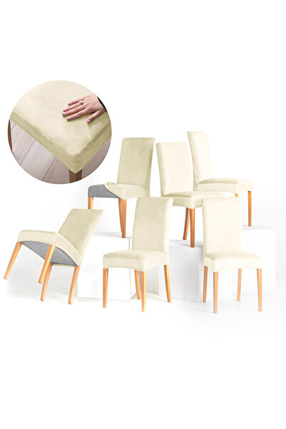 Amelia Home Set 6 huse pentru scaun din catifea cu elastic spatar si sezut, 1...