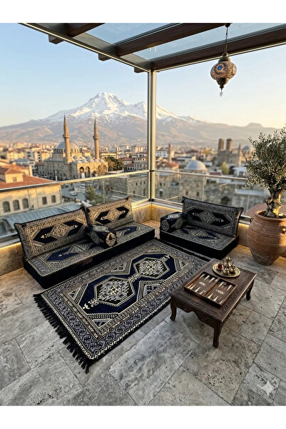 BAKIRÖZÜ HOME 20 cm Kalınlıklı Şark Köşesi Takımı - 70x190 + 70x95 Lacivert Y...