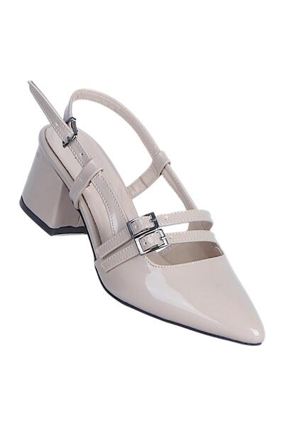 Ayakcenter Byn Ayışığı By27 Piele lacuită crem pentru femei 6cm pantofi cu toc