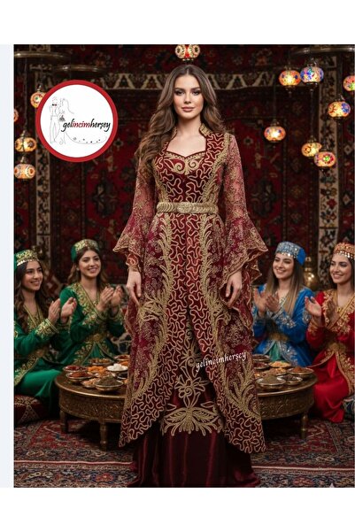 Gelincimherşey Bordo İşlemeli Hürrem Model Kaftan Bindallı