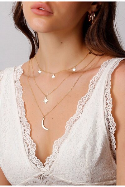 stainless steell قلادة من الفولاذ على شكل نجمة قطبية ذهبية اللون على شكل هلال