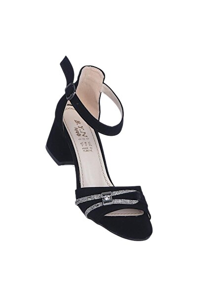 Ayakcenter Byn Ayışığı By22 Black Suede Women's 6cm Heels Sandals